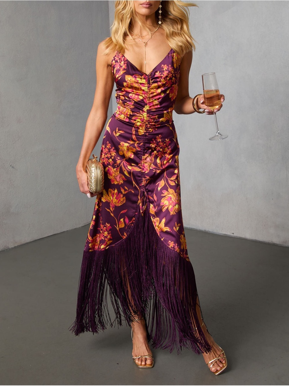 Vici Plum Floral Fringe Slip Dress - Picture 3 of 3